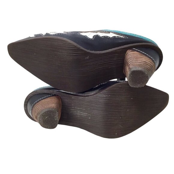 L'Artiste Spring Step Fun Mule Western Sz 37 6.5-7 Black Turquoise Hand Painted - Picture 9 of 12